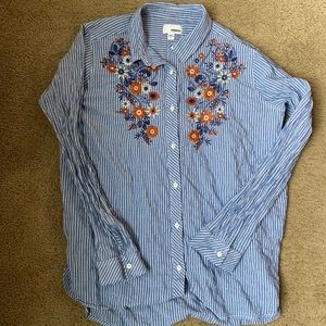 SONOMA- Blue and white striped with peg age floral
